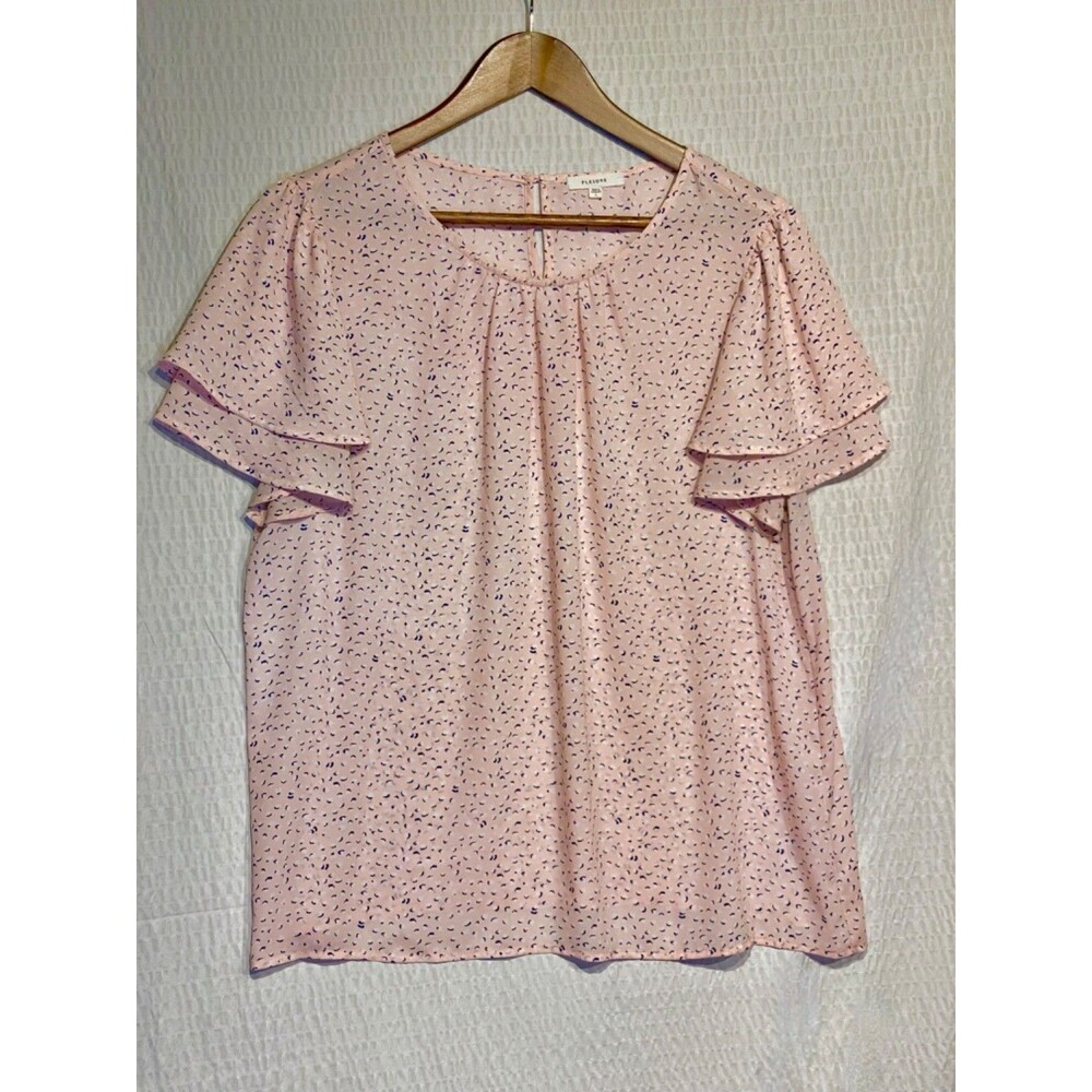 PLEIONE Anthropologie Women's Soft Pink Pattern Flutter Short Sleeve Blouse L